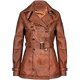 Ladies Leather Trench Coat Tan Mid Length Coat Classic Jacket