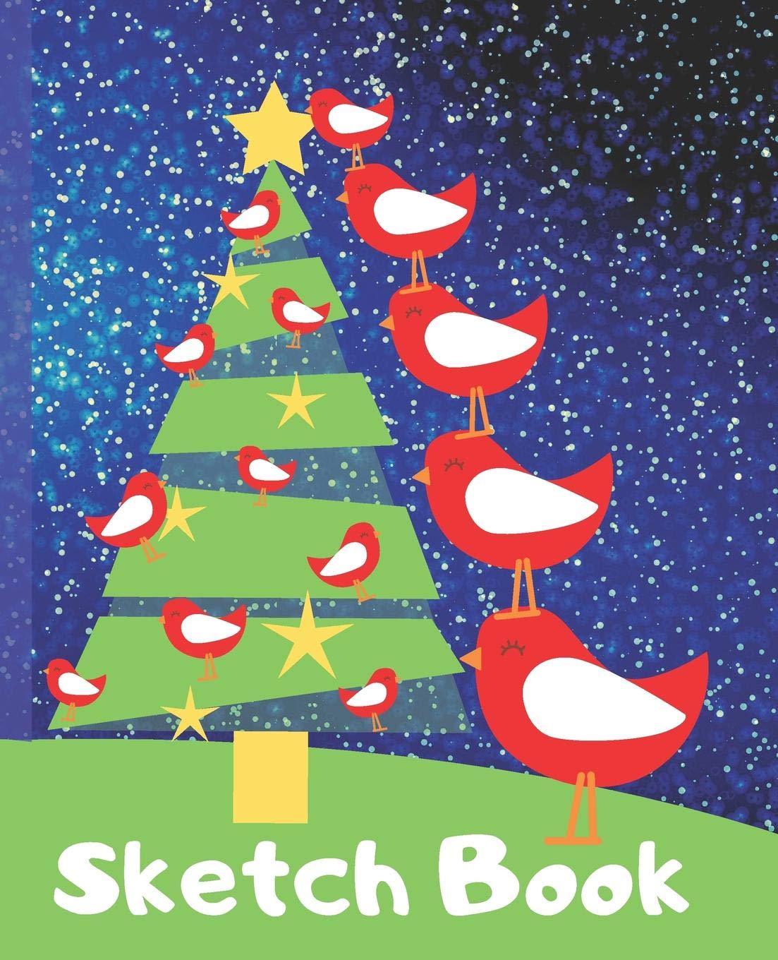 Sketch Book Christmas Night Red Bird Tree Blank Gift Blank