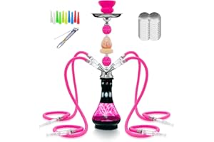 IMPACHETA Hookah Set With Everything 4 Hose 22" Premium Hookah Shisha set with Glass Vase, Ceramic Bowl and Coal Tongs Ashtray 100 Disposable Tips 50 Pre-Punched Aluminum Foil (Pink)
