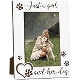 Tbaogusu Just A Girl And Her Dog Picture Frame, Dog Memorial Photo Frame for Pet Lovers Friends, Dogs Lover Gifts 4x6 Wooden Picture Frames, Home Bedroom Office Shelf Table Decor -027