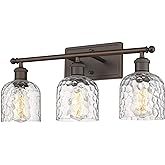 zeyu 3-Light Farmhouse Vanity Light Over Mirror, 21-inch Bathroom Light Fixtures with Hammered Glass Lampshade, Oil Rubbed Br