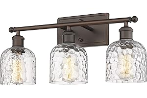 zeyu 3-Light Farmhouse Vanity Light Over Mirror, 21-inch Bathroom Light Fixtures with Hammered Glass Lampshade, Oil Rubbed Bronze Finish, ZJF63B-3W ORB