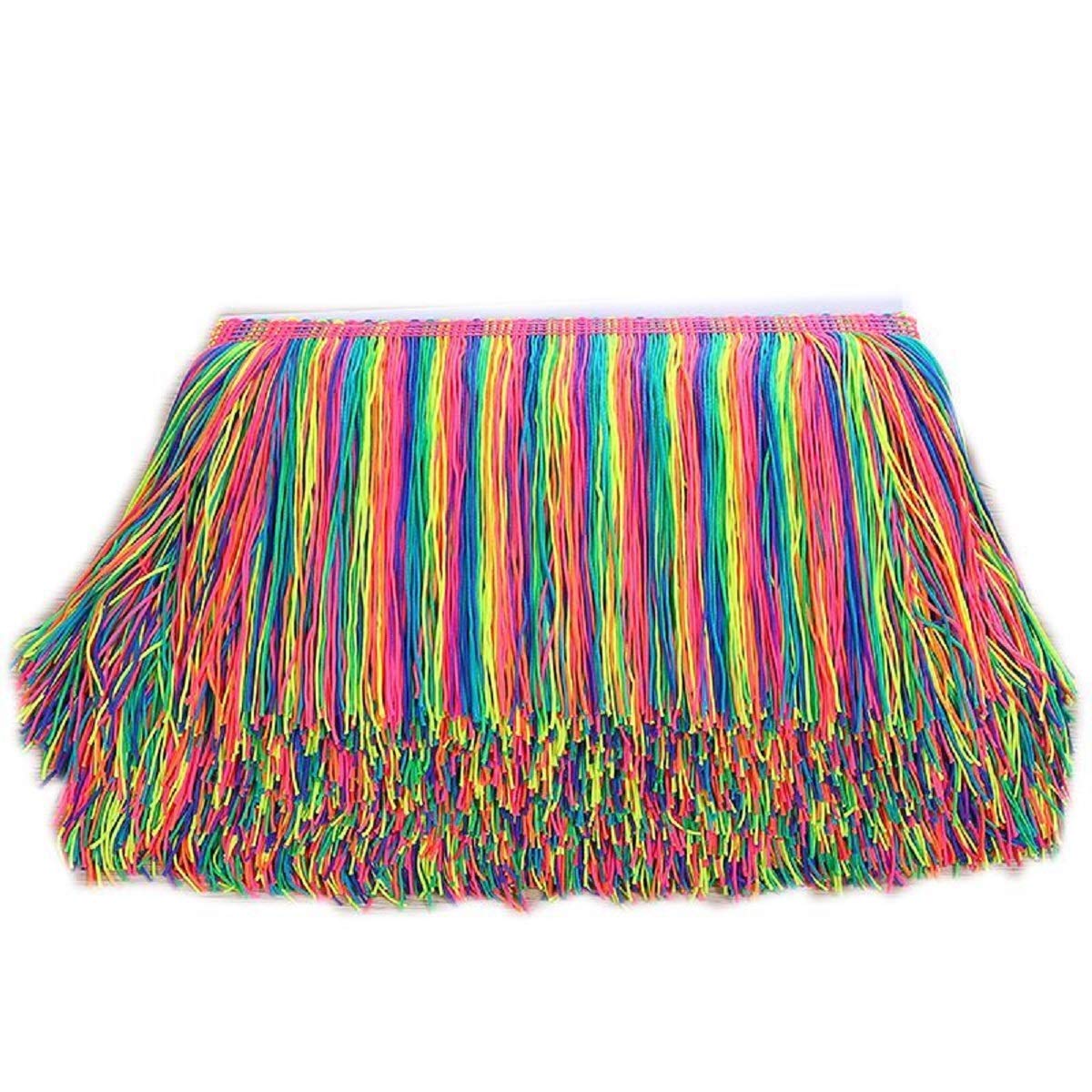 Yalulu 10 Meters 20 CM Width Rainbow Polyester Latin Fringe Tassel Trimming Lace DIY Macrame Samba Dance Dress Stage Clothes Curtain Trim