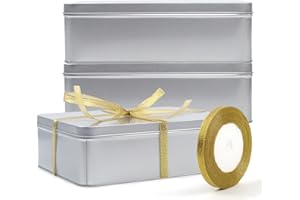 COOBBAR Empty Metal Tins Box with Lid,3 Pack Stainless steel Tins Cans Storage Container for Treats, Gifts, Candle, Favors and Crafts, Silver (8.6 x 6.3 x 2.5 Inches)