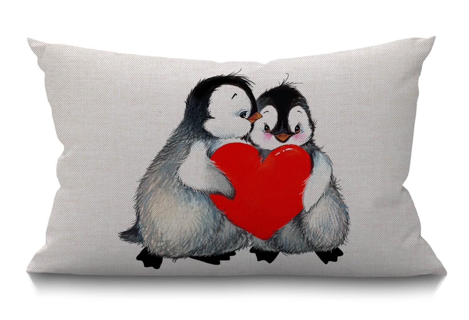 BGBDEIA Penguin Cushion Cover 12x20 Inch Valentine's Day Love Cute Animal Penguins Holding Red Heart Rectangle Pillow Cases Home Decorative Cotton Linen Throw Pillow Cover for Bed Sofa 30 x 50 cm