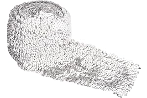FINGERINSPIRE 5.5 Yards 3 Inch Wide Sequin Trim Elastic Sequin Ribbon Flat Curtain Ribbon Stretch Bling Paillette Trim Silver Sequin Fabric for Dress Headband Sewing Craft