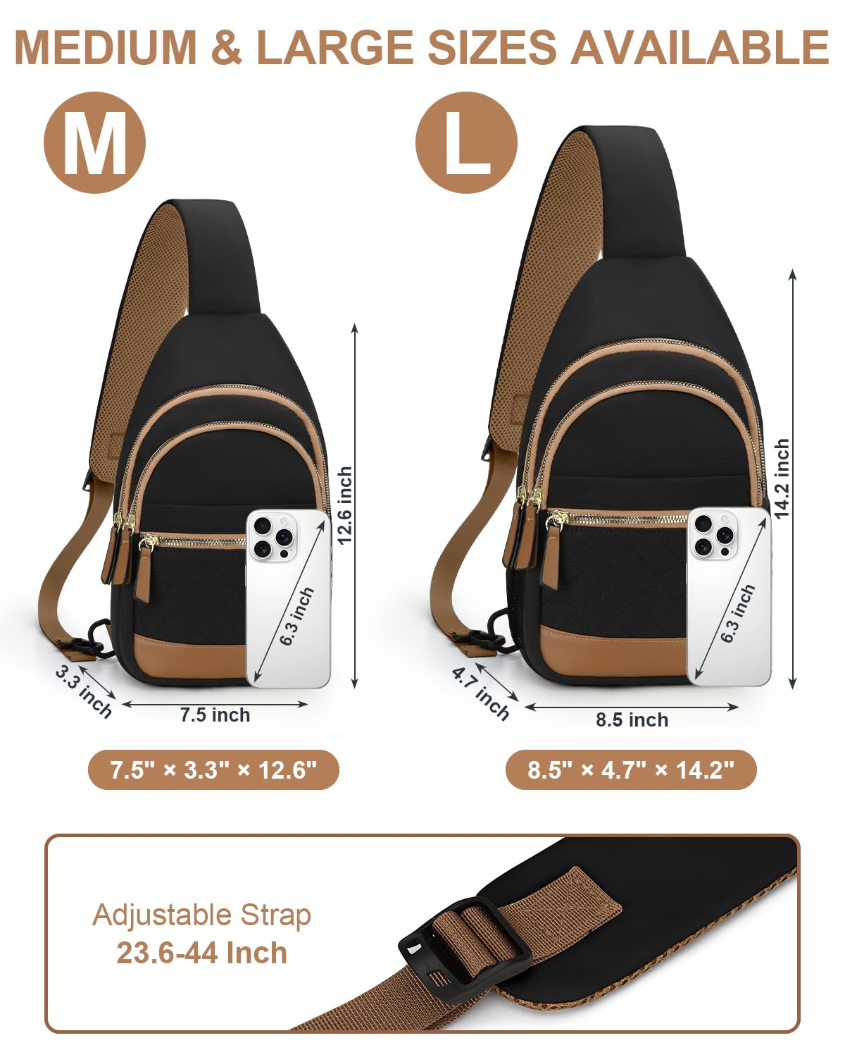 Capolo Sling Bag for Women Men Waterproof Crossbody Bags for Women Trendy Casual Fanny Pack with Convertible Shoulder Strap Chest Bag for Travel Hiking(Black, Medium)