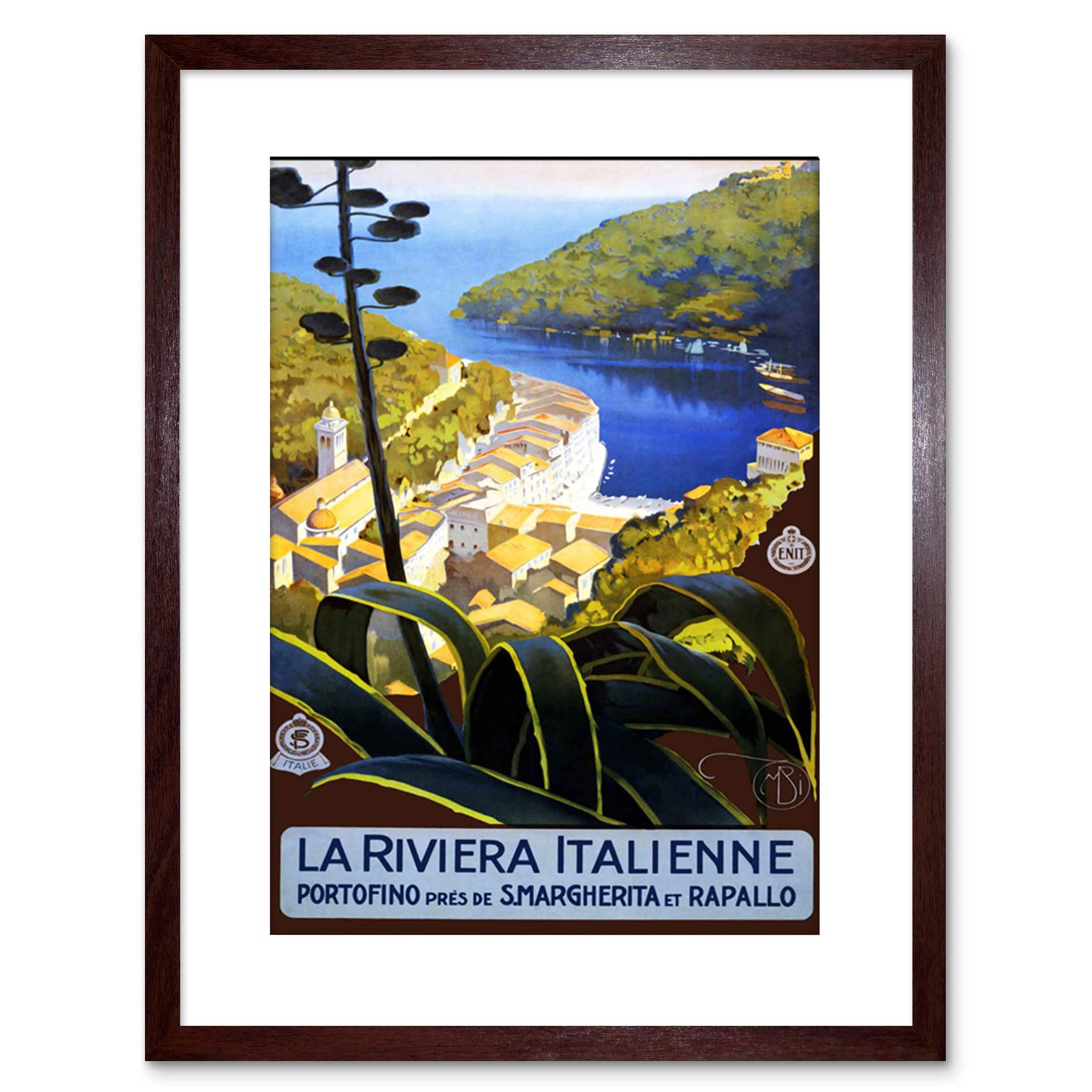 Wee Blue Coo 9x7 '' ITALIAN RIVIERA PORTOFINO HARBOUR SEA VINTAGE FRAMED ART PRINT F97X1250