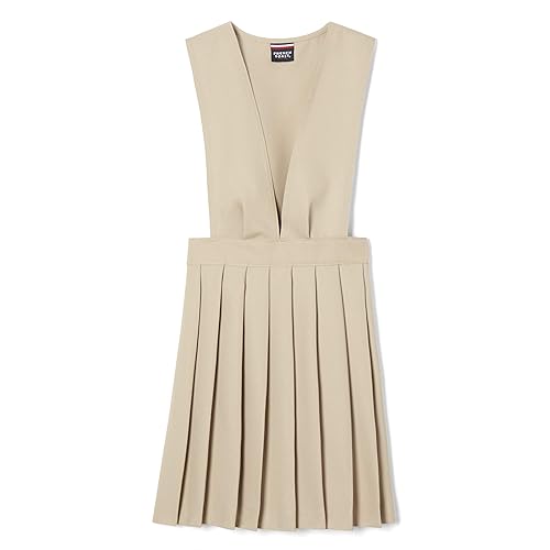 French Toast Big Girls' V-Neck Pleated Jumper, Khaki, 14