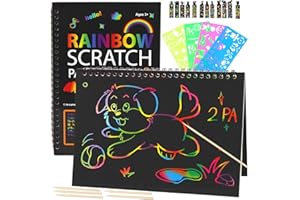 Rainbow Scratch Paper and Bookmarks, 2 Pack Scratch Paper Art Set with Stencils DIY Arts and Crafts Party Favors, Crafts for 