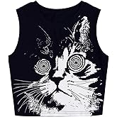 Floerns Women's Punk Animal Print Sleeveless Shirts Crew Neck Cute Crop Tank Top