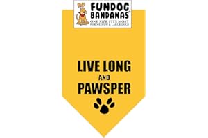 FUNDOG BANDANAS Bandana - Live Long and Pawsper (One Size Fits Most for Medium to Large Dogs, Athletic Gold)