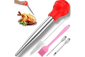 Yoki Peony Turkey Baster for Cooking, Stainless Steel Turkey Baster Syringe, Red