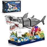 ONITUOFO Mechanical Shark Building Set for Adult,Movable Fish Ocean Building Blocks with Display Base,Deep Sea Animal Collection Toy for Home Office Decor,STEM Gift for Teens Boys 8-14 (1031PCS)