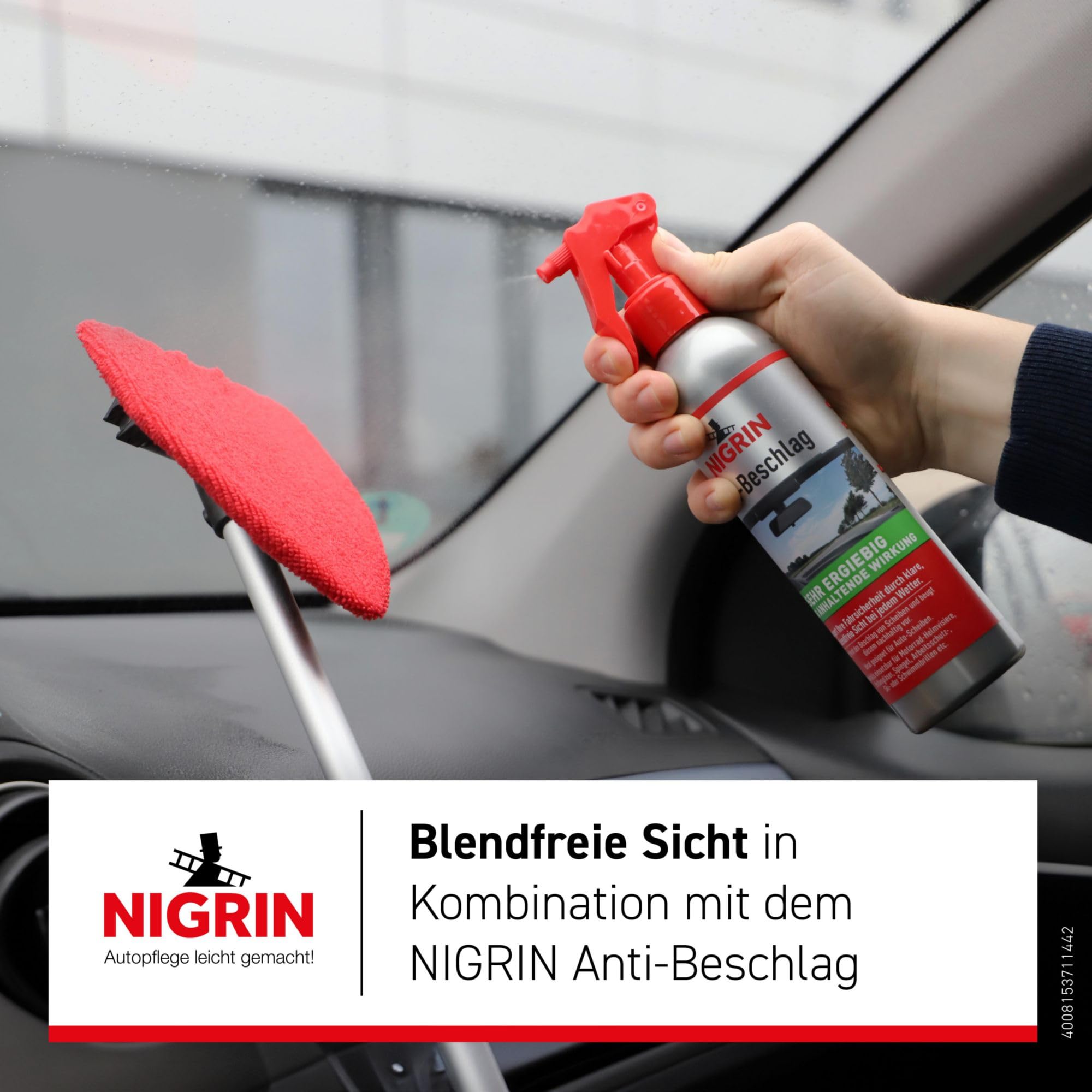NIGRIN Scheiben-Innenreiniger, mit Teleskop-Griff, inklusive waschbaren und wiederverwendbaren Mikrofaserpads 5