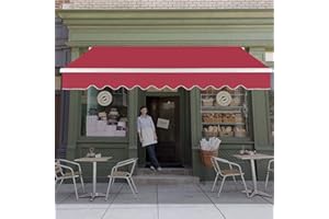 Grepatio 13.1x8.2 Ft Manual Retractable Awning, Aluminum Polyester Patio Door Window Awning, Sunshade Shelter with Crank Handle, Outdoor Canopy - Burgundy