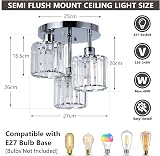 Rayofly 3-Lights Crystal Ceiling Light Chrome Semi Flush Fixture view 5