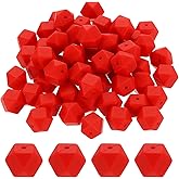 uxcell 90 Pcs Silicone Beads, 14mm Loose Hexagon Rubber Focal Beads Bulk Beads for Keychain Pens Necklace Bracelet Jewelry Making DIY, Red