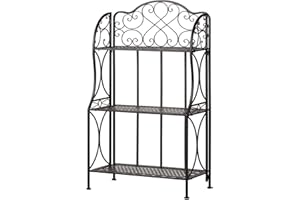 XAONIEN Kitchen Metal Bakers Rack Microwave Oven Stand Kitchens with Storage Three-Tiered Kitchen Organization Shelf Rack, 27" x 13.75" x 48.6",Antique Bronze