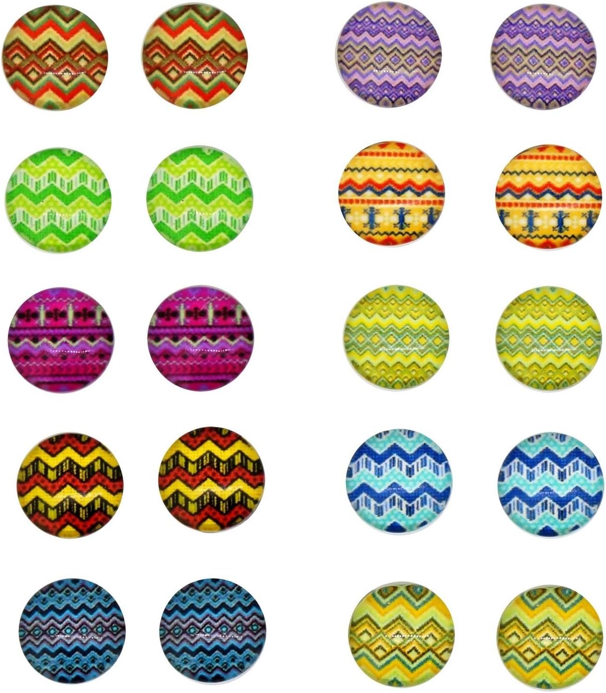 Seamless Colorful Aztec Pattern, Glass Cabochons Magnetic Clip on Earrings for Little Girls/Kids/Teenage Girls/Womens