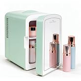 Iceblue Mini Fridge, 6 Liter /9 Cans Makeup Fridge with LED Mirror - Green | Compact Mini Skincare Fridge for Beauty &amp; Beverages, Dual-use Portable Cosmetic Fridge for Bedroom, Office, Home, Car, Gift