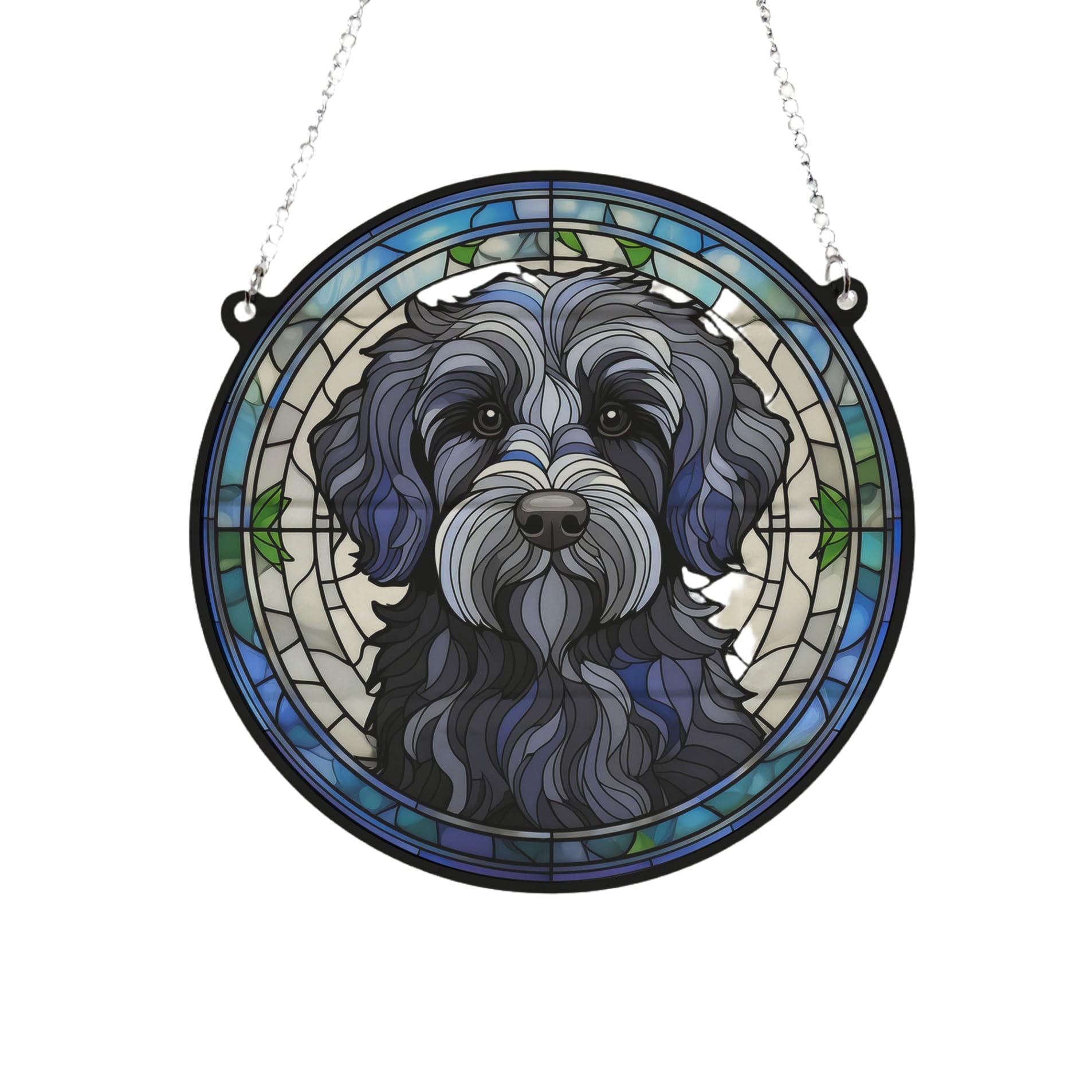 Labradoodle Black Stained Glass Effect Suncatcher Gift for Dog Lovers - 19cm