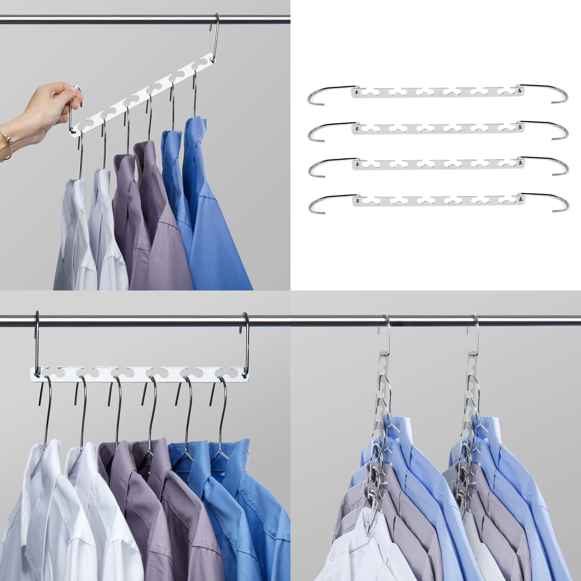 HOUSE DAY 4Pcs Magical Hangers Closet Space Saving Wardrobe Clothing Magic Hangers Oragnizer Heavy Chrome Hanger, Updated Hook Design 26cm Long