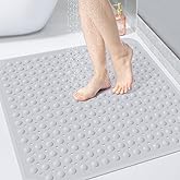 OTHWAY Square Shower Mat 32x32, TPE Non-Slip Shower Mats with Drain Holes and Suction Cups, Walk-in Mat for Inside Shower Stall, Anti-Slip for Elderly Kids (Light Grey)