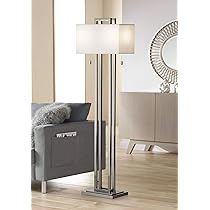 Brooke Twin Pull Chain Bronze Floor Lamp Possini Euro Design Modern Art Deco Floor Lamp Standing 63" Tall Brushed Steel Silver Metal Thin Column White Acrylic Petal Flower Shade Decor For Living