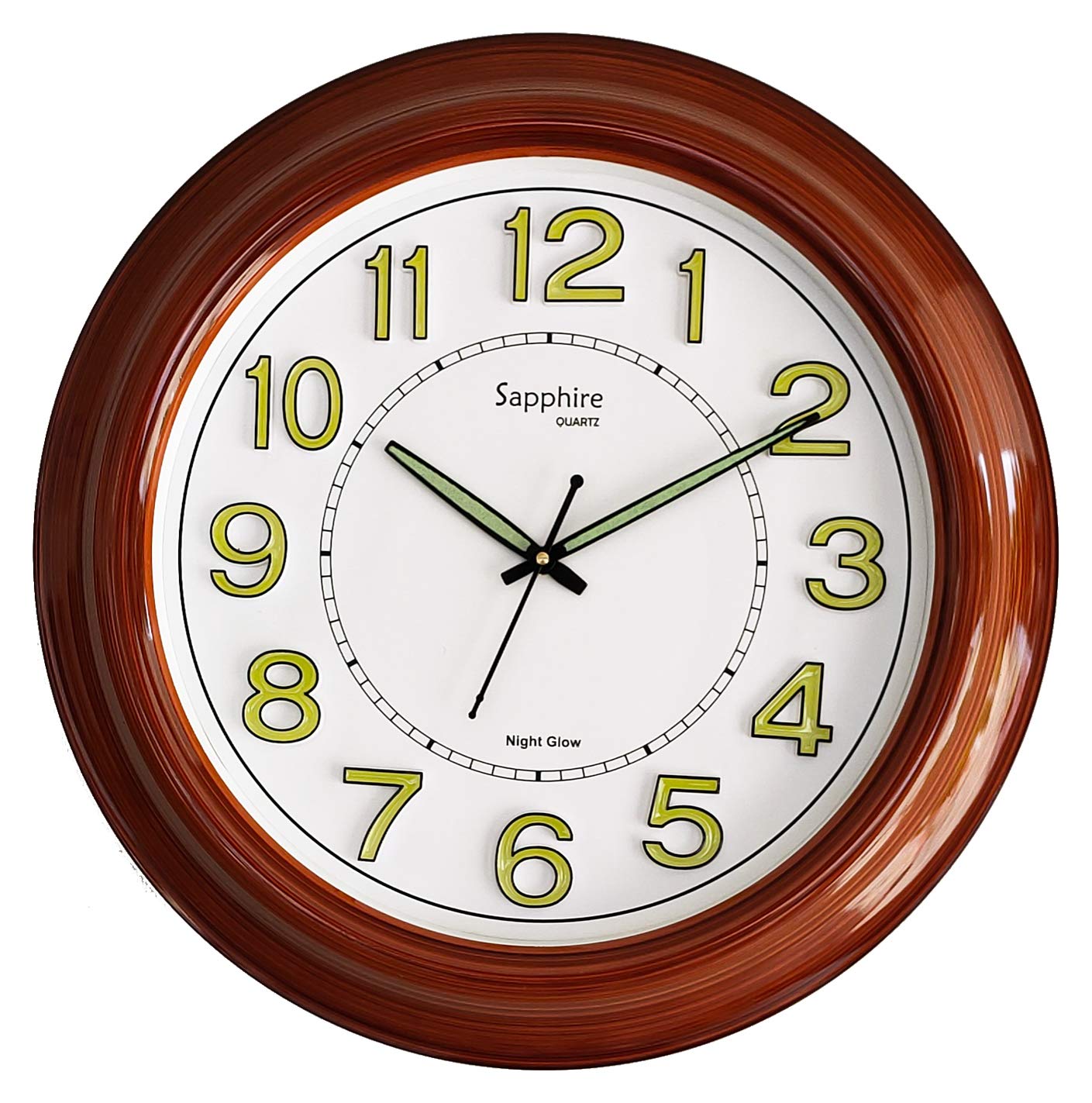 Buy Sapphire Quartz Wooden Look Radium Night Glow Wall Clock (40cm x