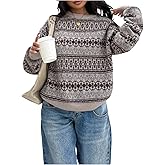Milumia Women's Vintage Fair Isle Crewneck Sweater Geo Print Oversized Pullover Tops Fall 2025