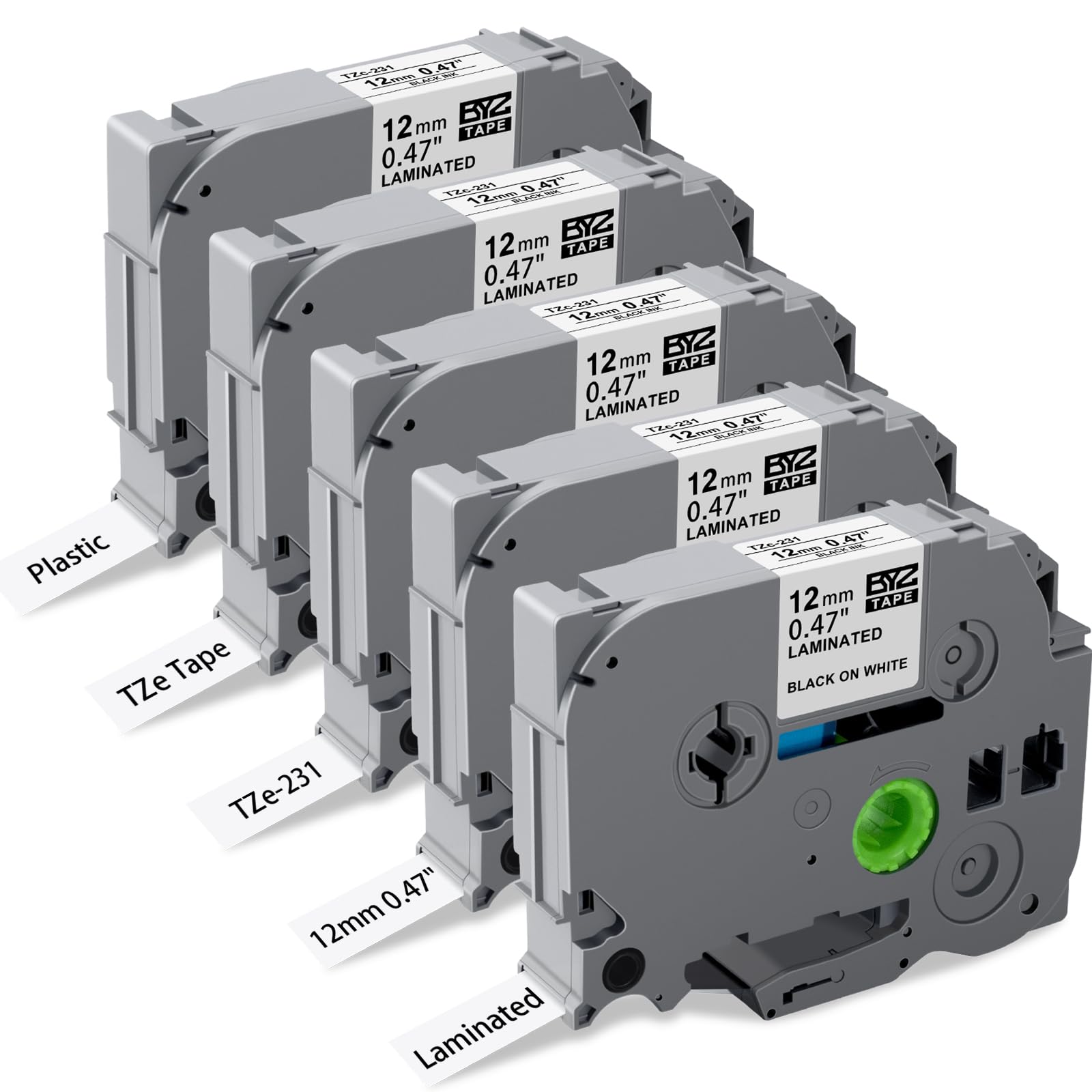 Compatible with Brother P-Touch TZe-231 Label Tape, 12mm 0.47" for Brother Label Printer Laminated, Black on White Tze Tz Tape for PT-E110 H110 H101C H105 PT-1000 PT-H108 Label Maker, 5-Pack