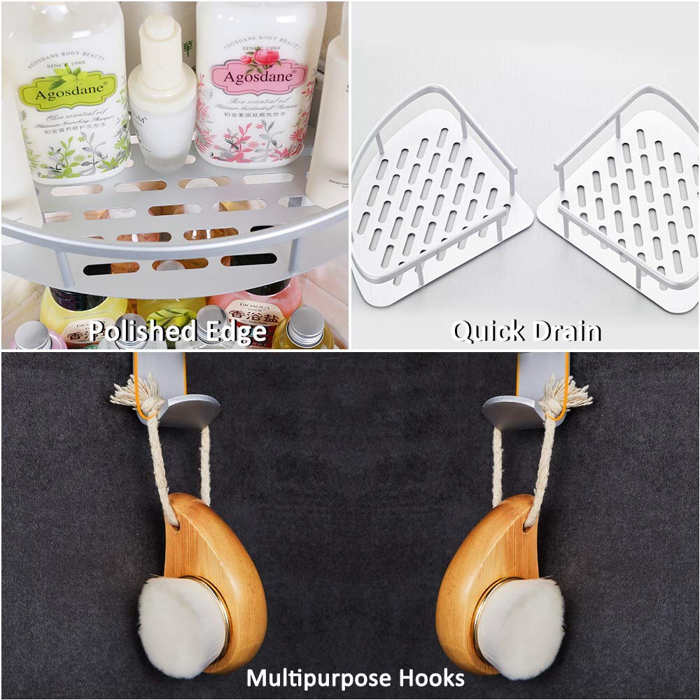 Badregal Ohne Bohren, Sunvito Eckregal Duschregal Ohne Bohren, Badezimmerablagen Anti-Rost Aluminiumlegierung mit 2 Etagen für Bad, Küche