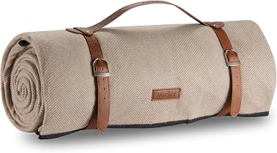 VonShef Picnic Blanket Beige Herringbone 200x300cm Waterproof Backing