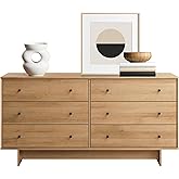 Prepac Finnley 6-Drawer Dresser in Natural Oak, Dresser for Bedroom, Extra-Wide Chest of Drawers with Storage, Modern Clothing Organizer for Home, Bedroom, Living Room, 16" D x 61" W x 31" H