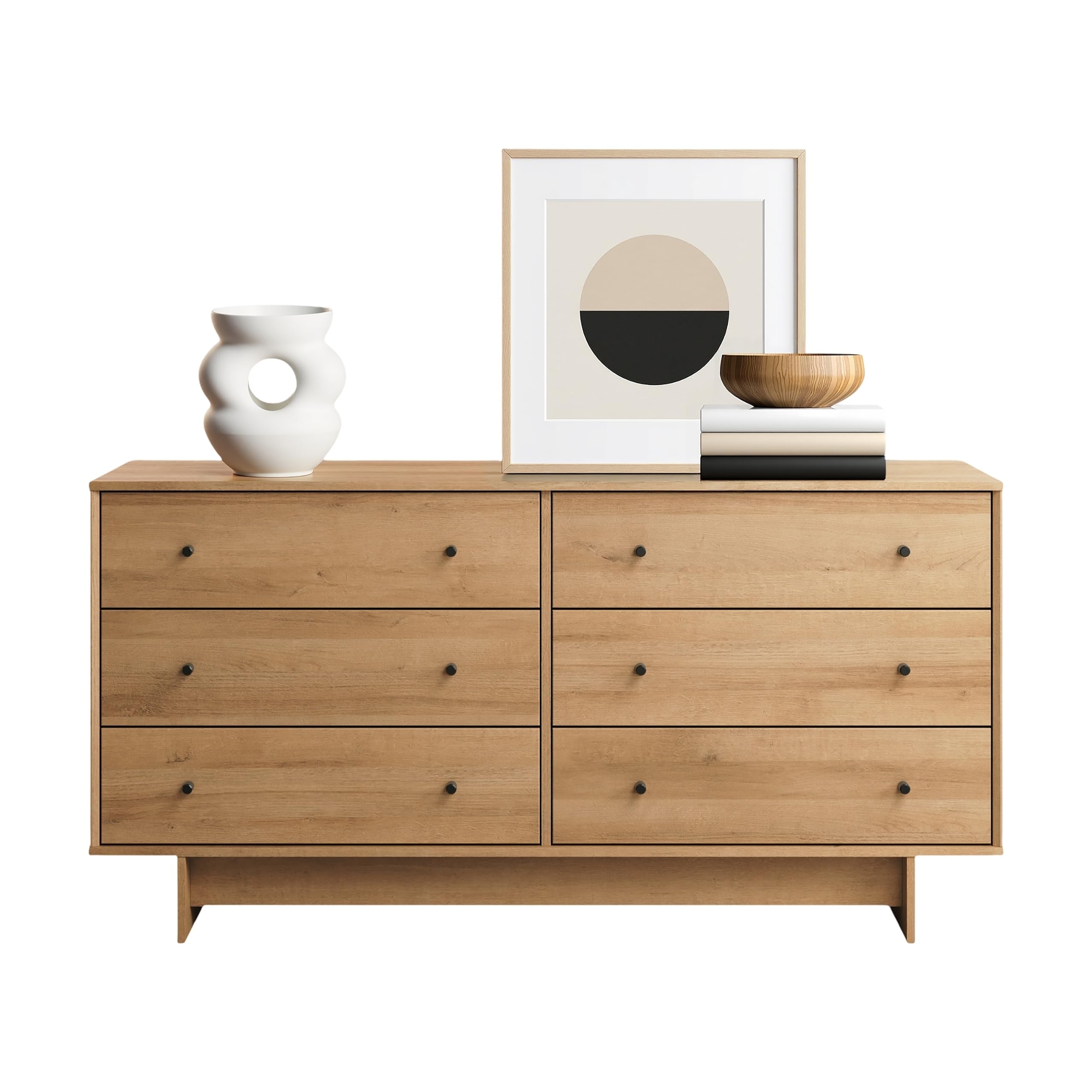 Photo 1 of Prepac Finnley 6-Drawer Dresser in Natural Oak, Dresser for Bedroom, Extra-Wide Chest of Drawers with Storage, Modern Clothing Organizer for Home, Bedroom, Living Room, 16" D x 61" W x 31" H