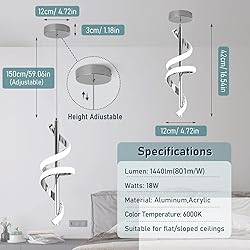 Vloitgol Spiral Led Pendant Light Fixtures, 5500K