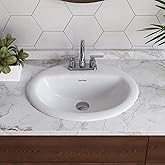 DeerValley 20x17 Inch Oval Ceramic Drop-in Bathroom Sink, White Vessel Sink with Overflow and Three Faucet Holes at 1.25-inch