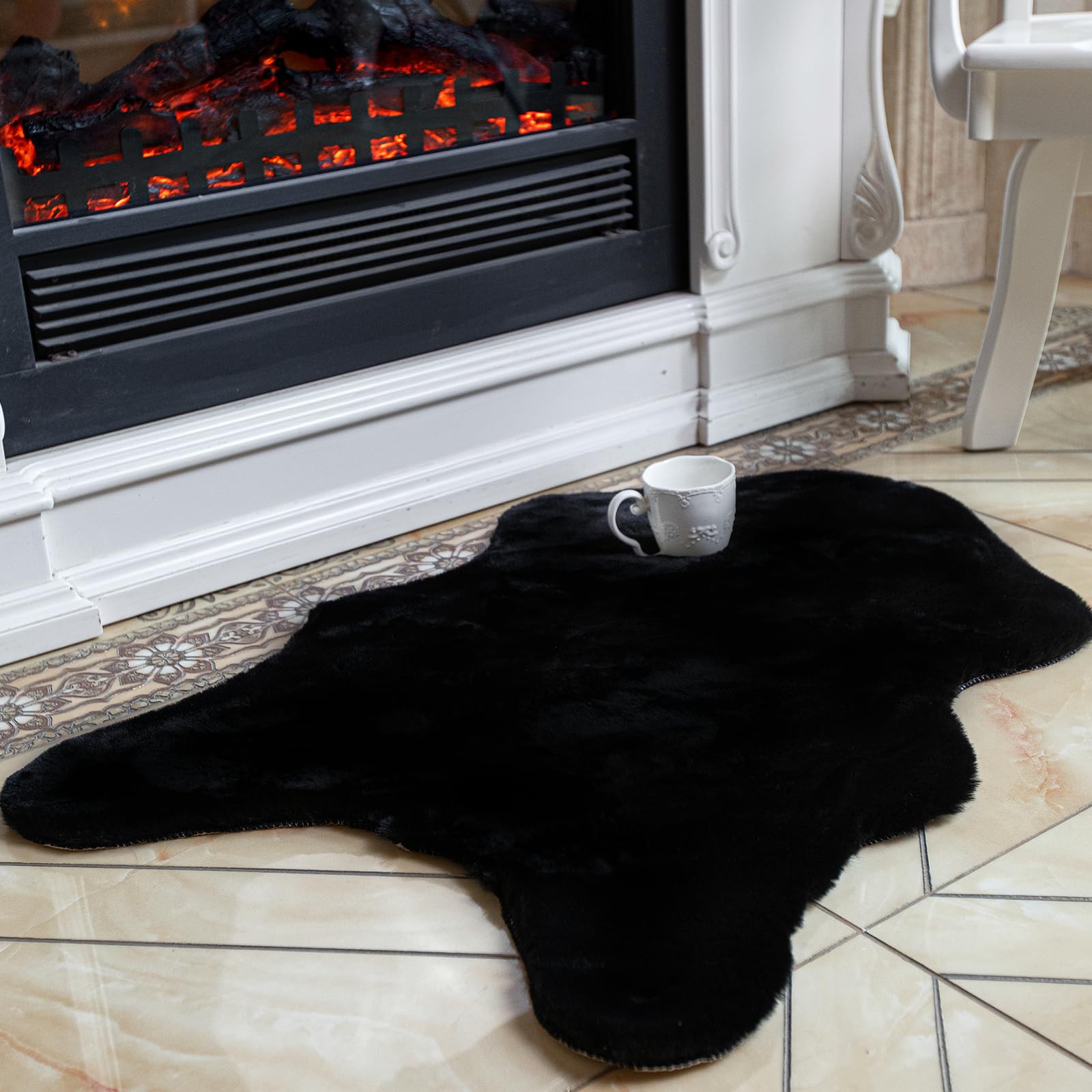 Photo 1 of ThreadGlobe Fluffy Faux Rabbit Fur Rug 2'x3', Ultra Soft & Non-Slip Small Rugs for Bedroom, Living Room, Nursery, No Shedding Machine Washable Rug, Black, 2x3 Ft