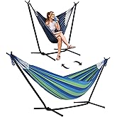 SUNCREAT 2-in-1 Hammocks Hammock Chair with Stand, 475 lbs Capacity, Heavy Duty Two Person Hammock with Stand, Patented, Blue Stripe