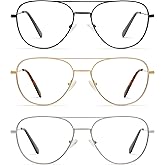 3-Pack Retro Aviator Reading Glasses for Men Women Trendy Square Blue Light Blocking Computer Readers Metal AM6092A