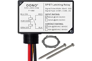 AC/DC 12V SPST 20Amp 250Vac/30Vdc Latching Relay Module, Plastic Enclosure Wired, OONO F-1060