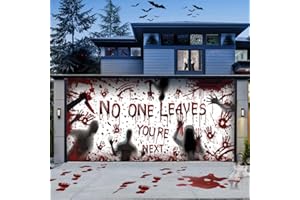 YIZUPTC 7 x 16 ft Halloween Garage Door Cover Banner Ultra Large Halloween Banner Cover Murals Horror Bloody Party Pumpkin Handprints Ghost Haunted Halloween Garage Door Banner Decorations Indoor and Outdoor