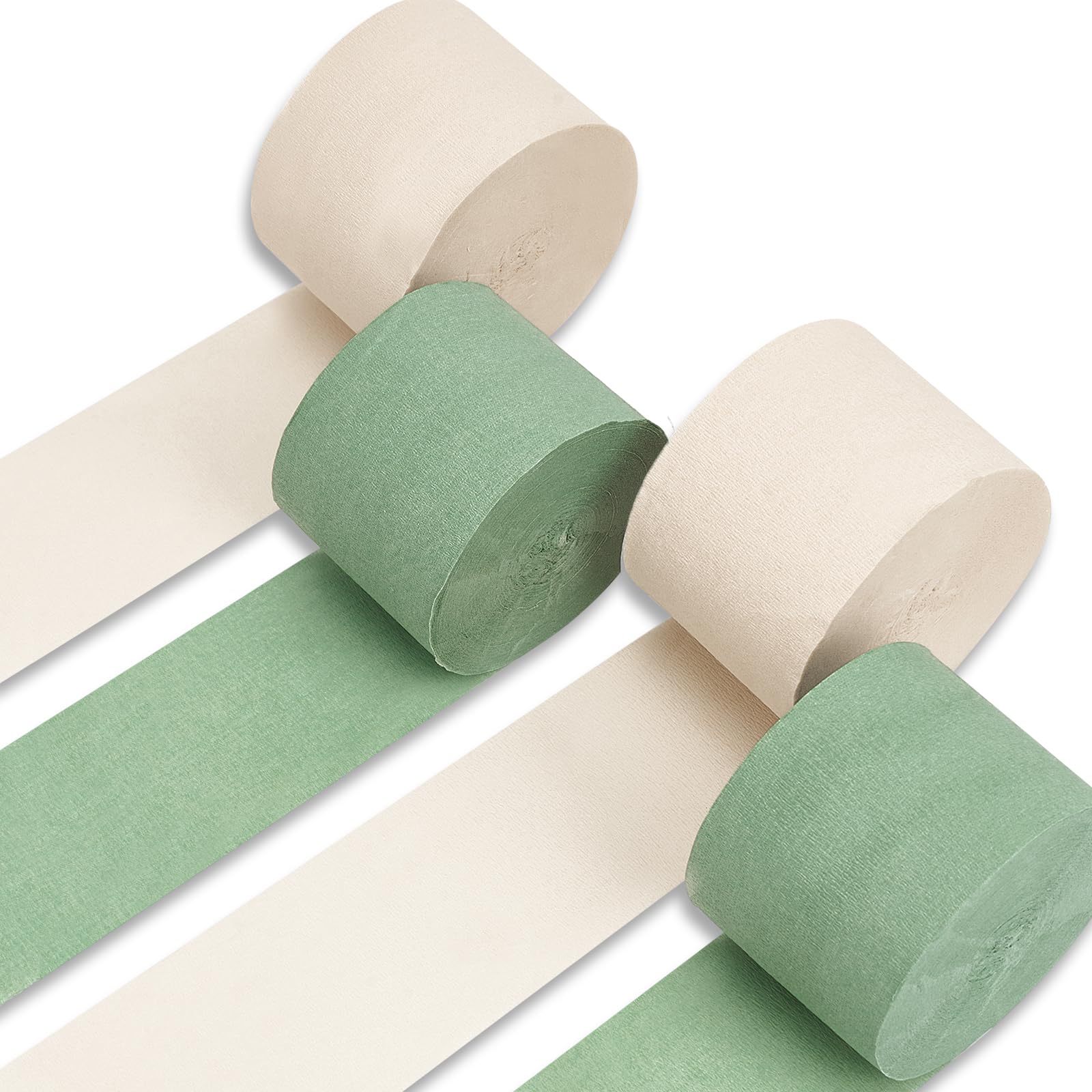 Photo 1 of PartyWoo Crepe Paper Streamers 4 Rolls 328ft, Pack of Sage Green and Ivory Crepe Paper for Party, Wedding, Birthday and Baby Shower Decorations (1.8 Inch x 82 Ft/Roll)