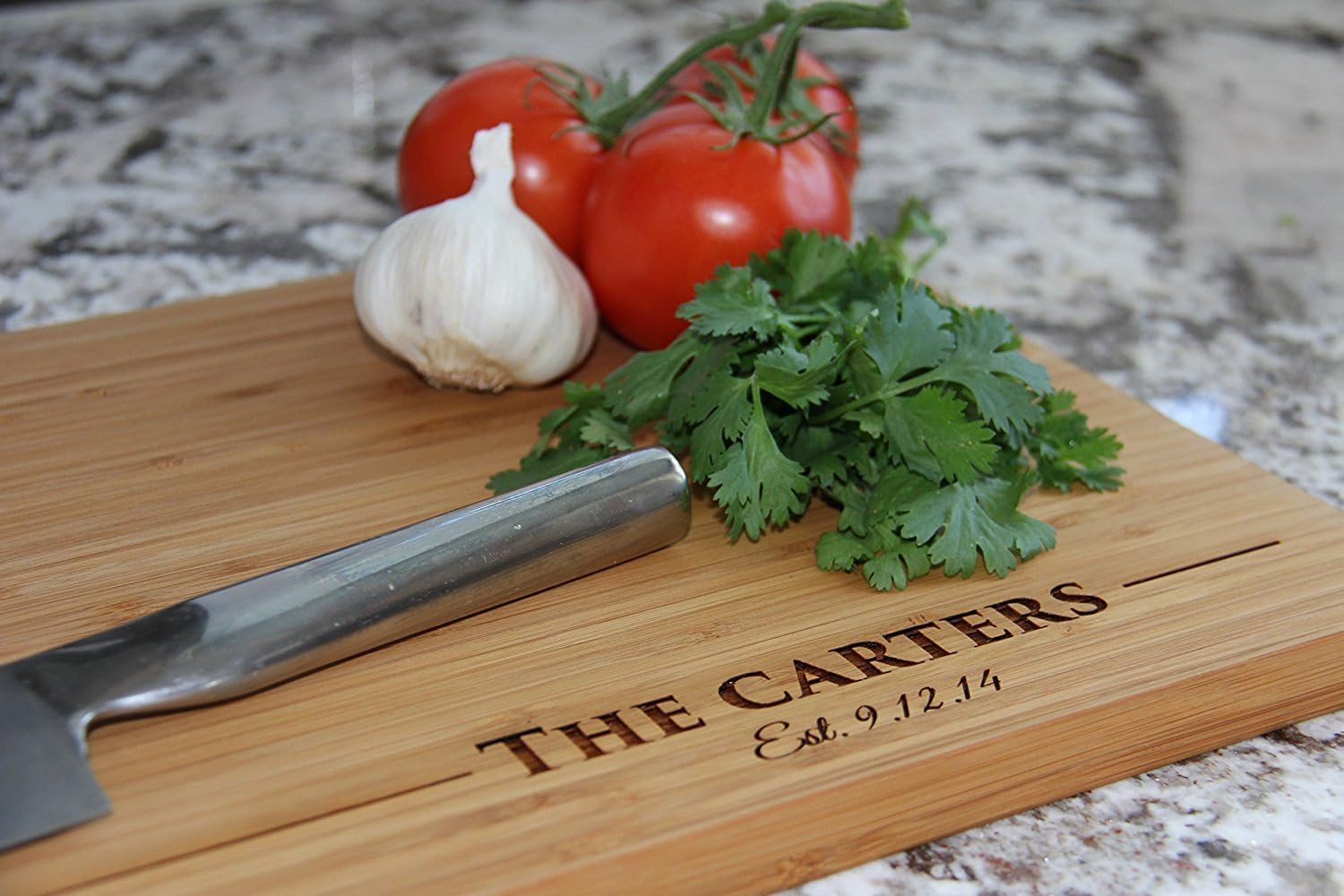 Personalized Wood Cutting Boards Carter Design - Perfect Gifts For Weddings, Bridal Showers, and Housewarmings - (11 x 17 Single Tone Bamboo Rectangular, Carter Design)