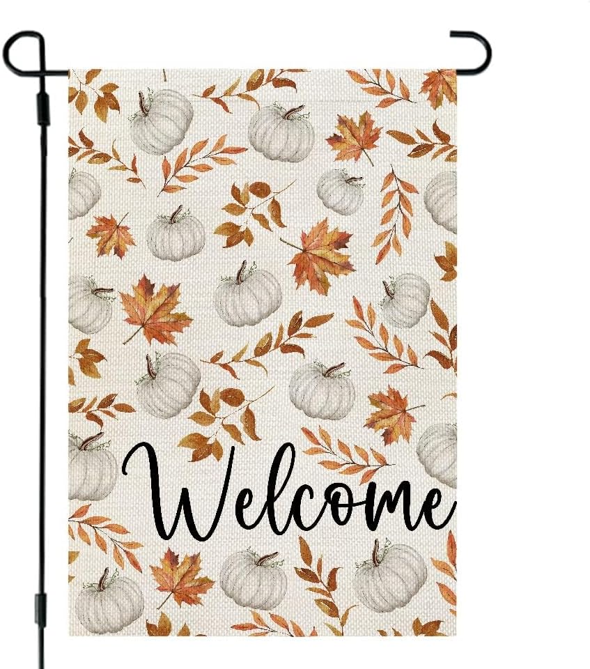 Flags - CROWNED BEAUTY Fall Garden Flag 12x18 Inch Double Sided for Outside Pumpkin Maple Leaf Burlap Small Seasonal Autumn Yard Decoration CF1023-12