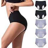 Vividmoo 5PACK Stretchy Cotton Leak-proof Panties Underwear, Flow Postpartum Full Coverage Briefs Recovery Hipster Panties US Size 3X-Large (Black&Grey)
