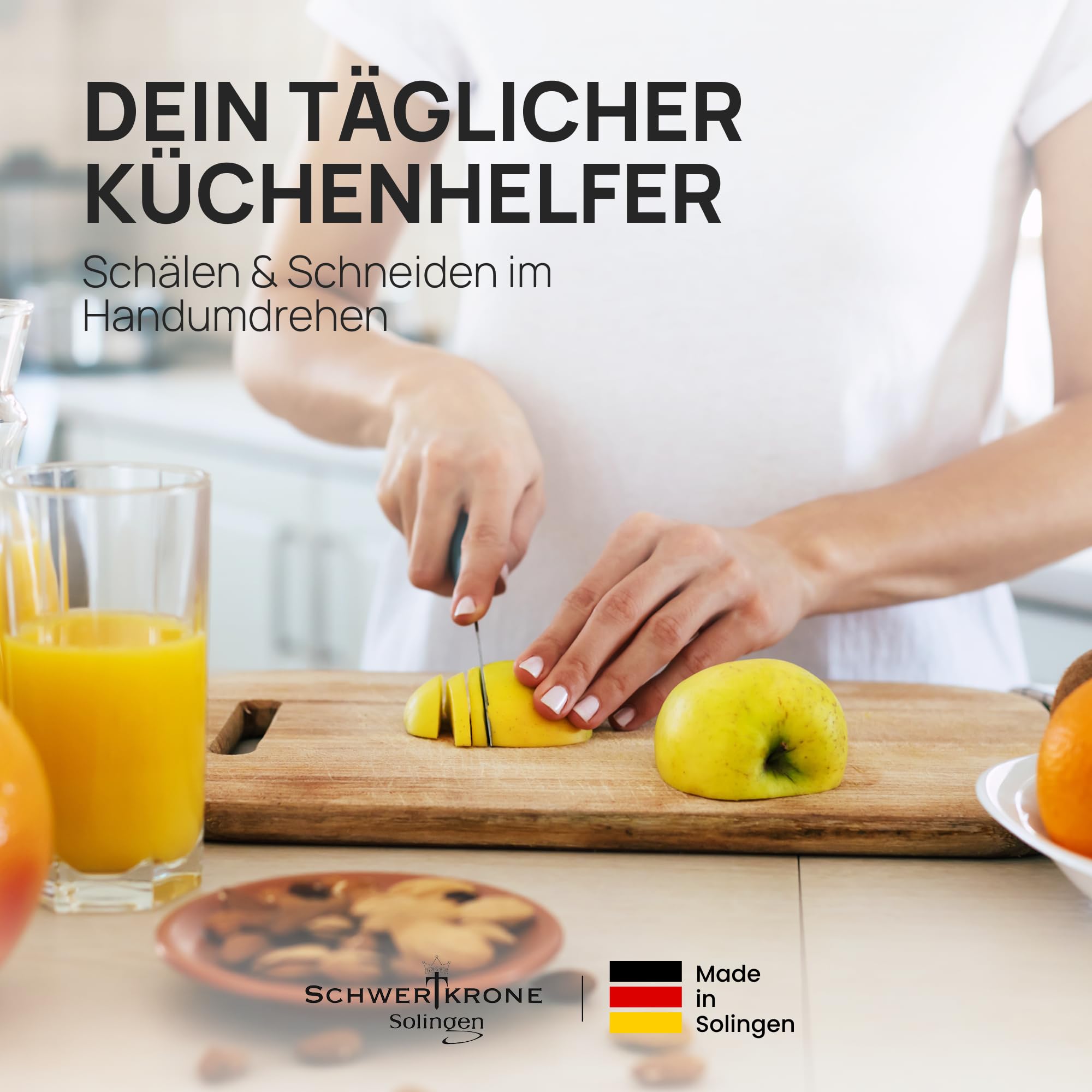 Schwertkrone® Schälmesser 6er Set [MADE IN SOLINGEN - GERMANY] - Gemüsemesser Obstmesser - Küchenmesser klein scharf - Schneidemesser Kartoffelschälmesser - Allzweckmesser (6x bunt - 6cm Klinge) 3