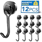 LOVIMAG Magnetic Hooks Magnet Hook for Cruise Cabins Fridge 30LBS 12Pack | Strong Heavy Duty Fridge Locker Ship Classroom Key Mug Holder Door Metal Whiteboard Organization Essentials Decor Black
