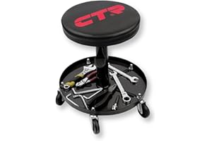 CTR Rolling Mechanic Shop Stool with Magnetic Tool Tray, Heavy Duty Work Stool, Adjustable Garage & Workbench Stool with Wheels, Creeper Seat Shop Chair